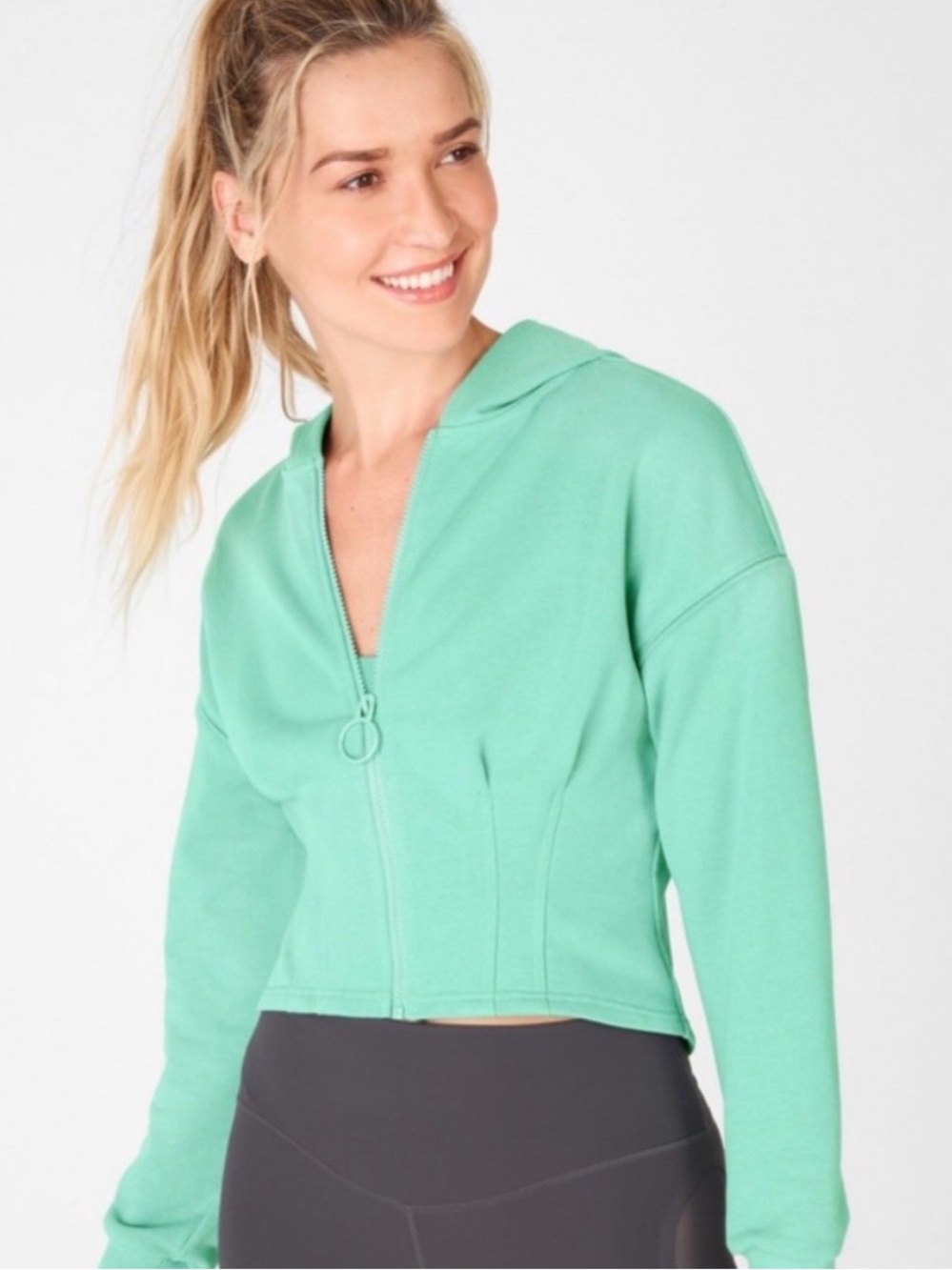 Fabletics Teal Zip Up Hoodie Removable Sleeves Convertible Jacket